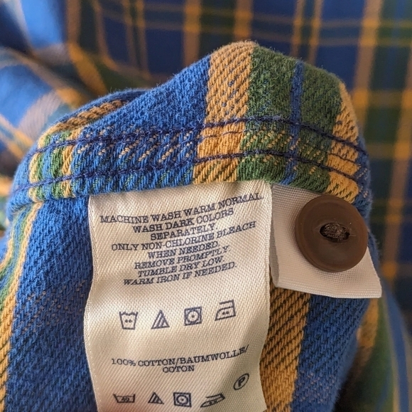 Lands' End Canvas Blue Yellow Cotton Plaid Long Sleeve Button Front Shirt Large - Picture 7 of 8